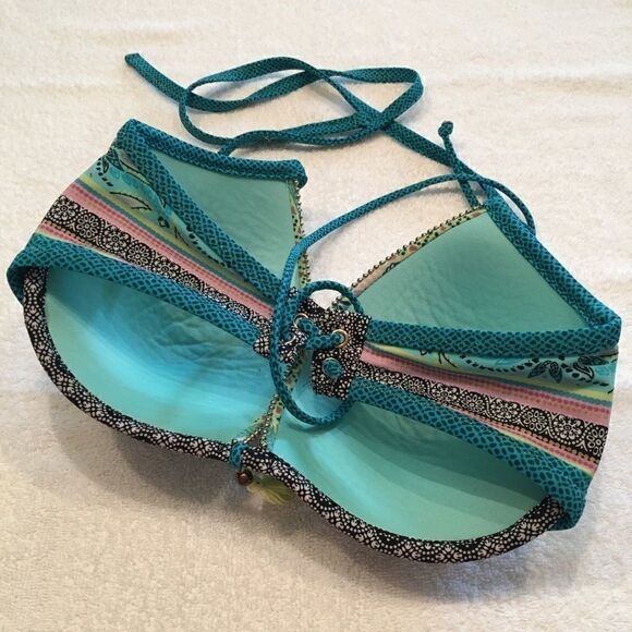 Paisley 36D tassel blue bikini top tie back bright - Picture 3 of 6